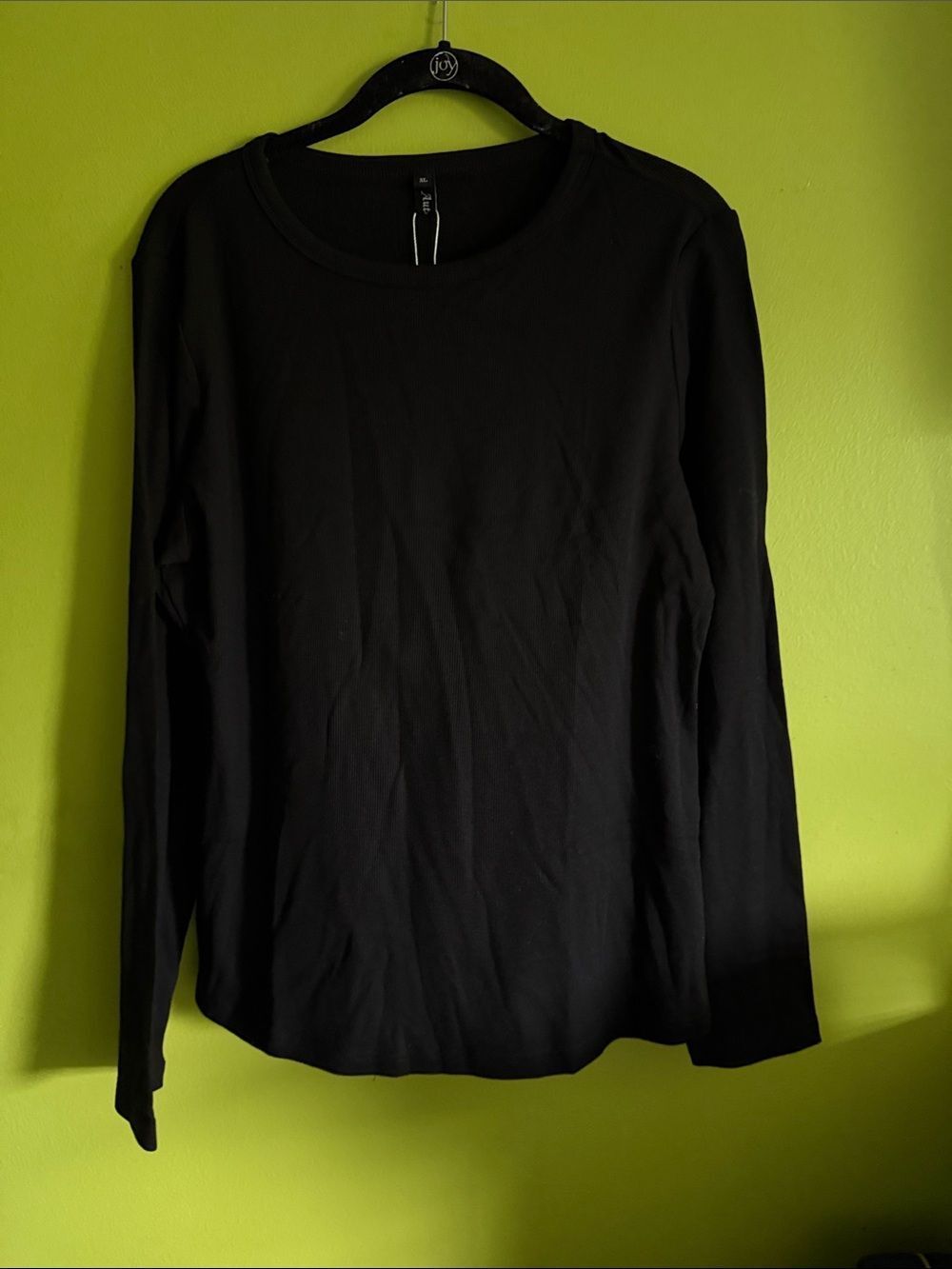 NWT Automet Black Ribbed Stretch Crew Neck Long Sleeve Top Shirt Size XL